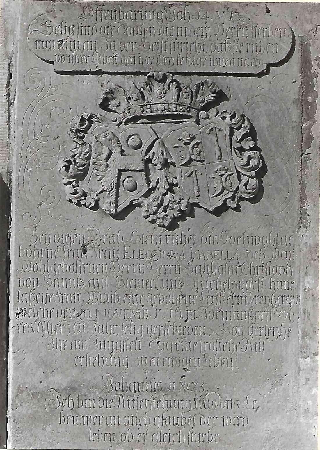 : Epitaph der Gattin Eleonore Isabella, Edle von Samitz, gest. 1716, an der Kirche in Oberschützen